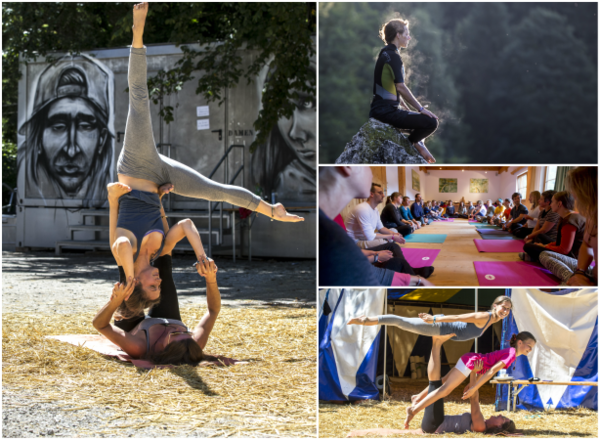 Momente von Yoga am Wasserfest